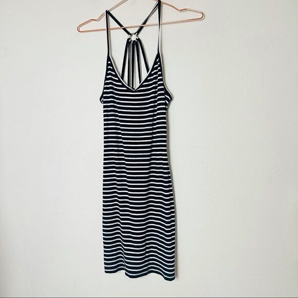 EUC Aeropostale Black Striped Bodycon Dress Medium - Picture 2 of 6